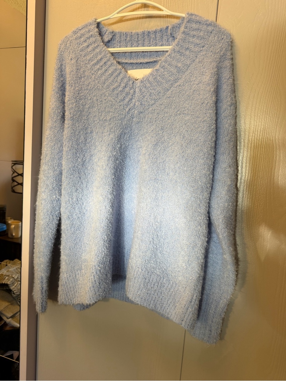 aerie Fuzzy V-Neck Sweater in Light Blue